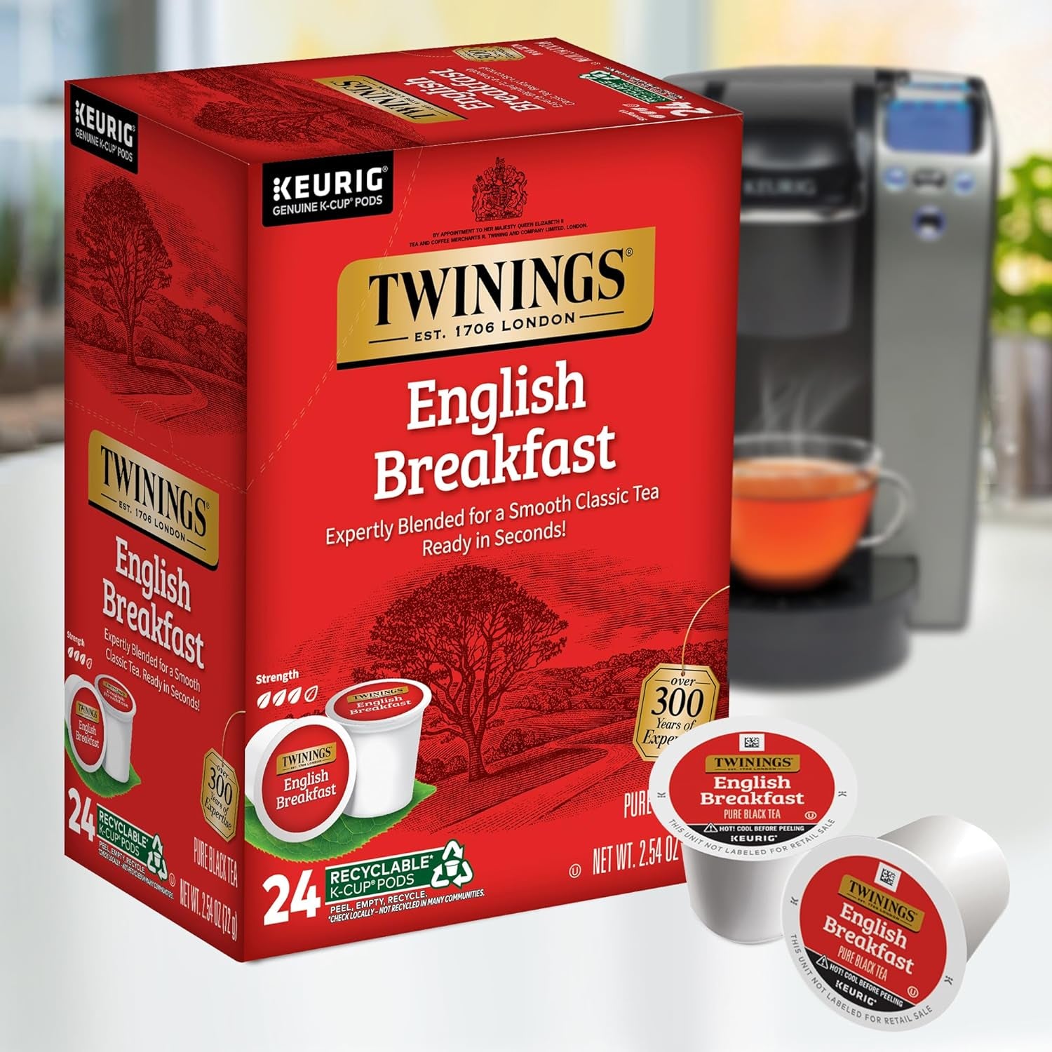 English Breakfast Black Tea K-Cup Pods for Keurig, 24 Count (Pack of 1), Smooth, Flavourful, Robust, Caffeinated, Enjoy Hot or Iced | Packaging May Vary