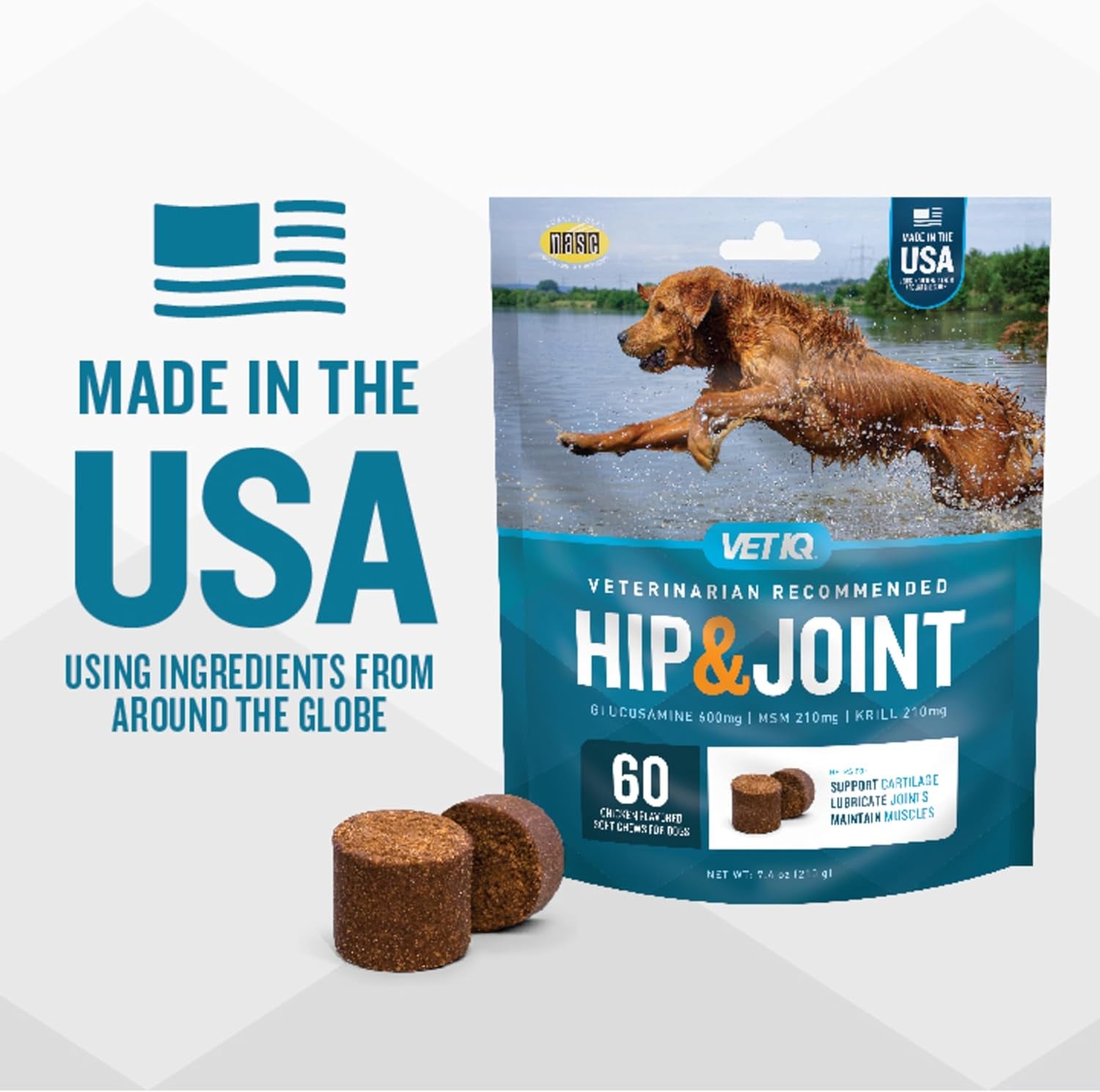 Glucosamine Hip & Joint Supplement for Dogs, 180 Soft Chews, Dog Joint Support Supplement with MSM and Krill, Dog Health Supplies Large & Small Breed, Chicken Flavored Chewables