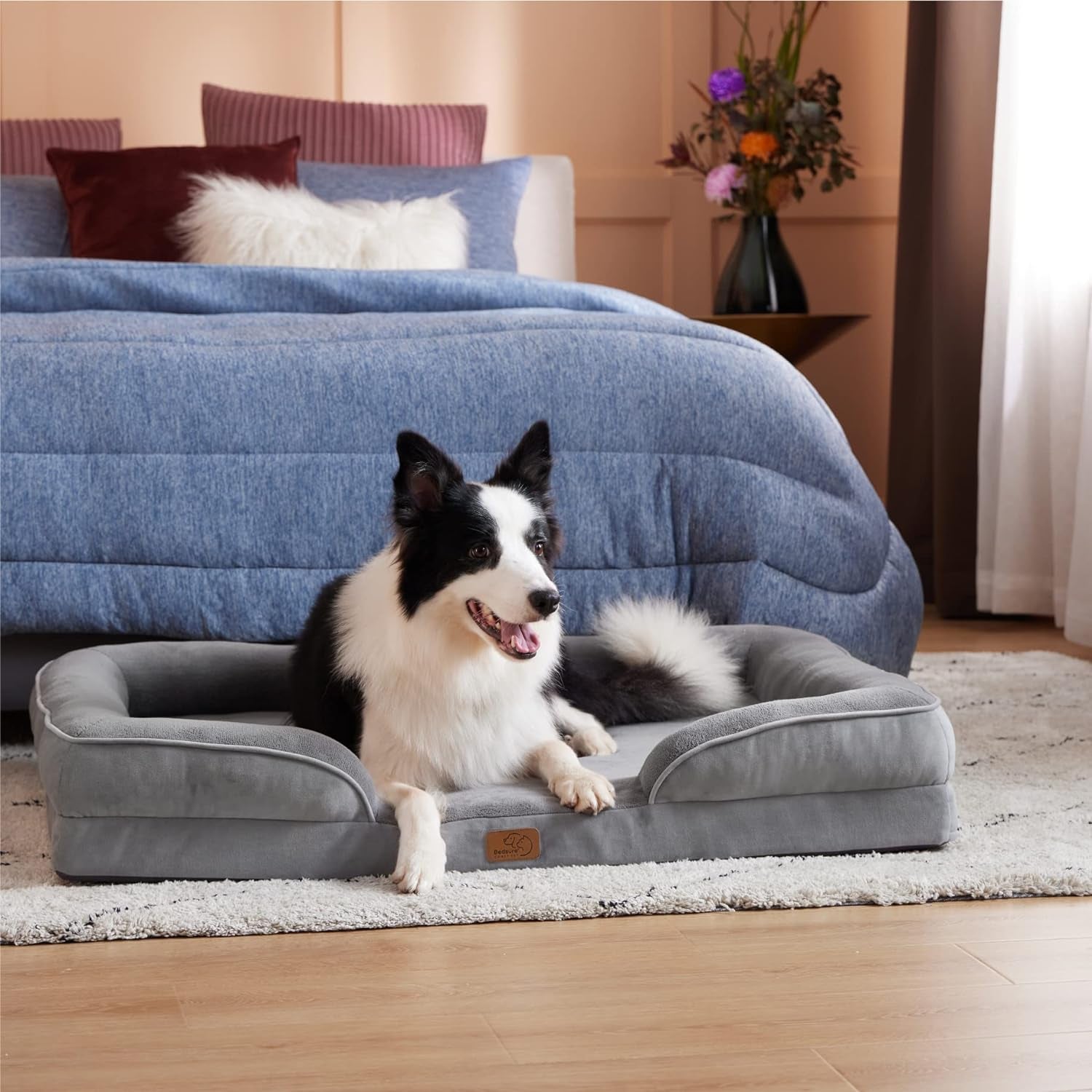 Orthopedic Dog Bed for Large Dogs - Big Washable Dog Sofa Beds Large, Supportive Foam Pet Couch Bed with Removable Washable Cover, Waterproof Lining and Nonskid Bottom, Grey