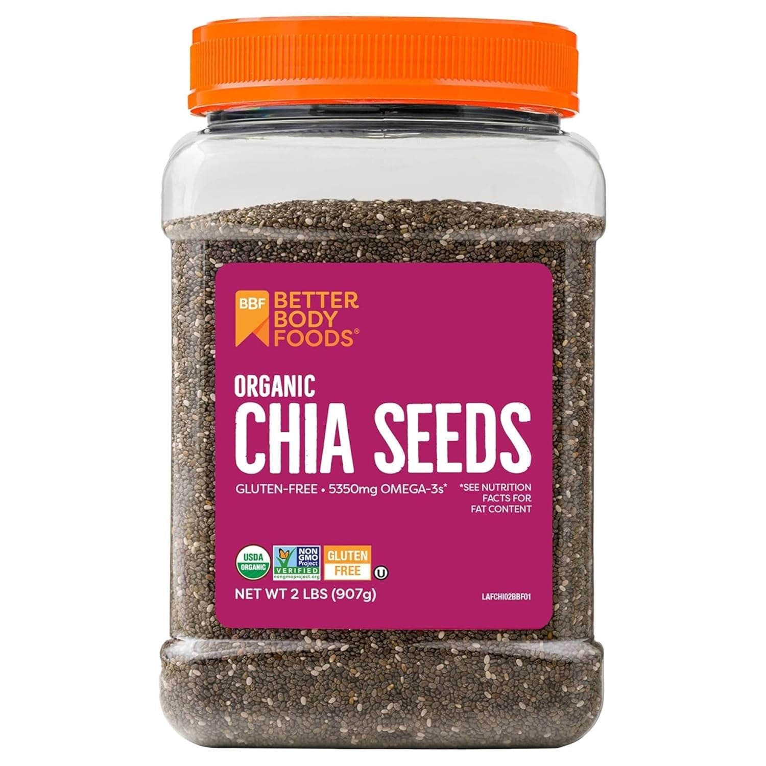 Organic Chia Seeds 2 Lbs, 32 Oz, with Omega-3, Non-Gmo, Gluten Free, Keto Diet Friendly, Vegan, Good Source of Fiber