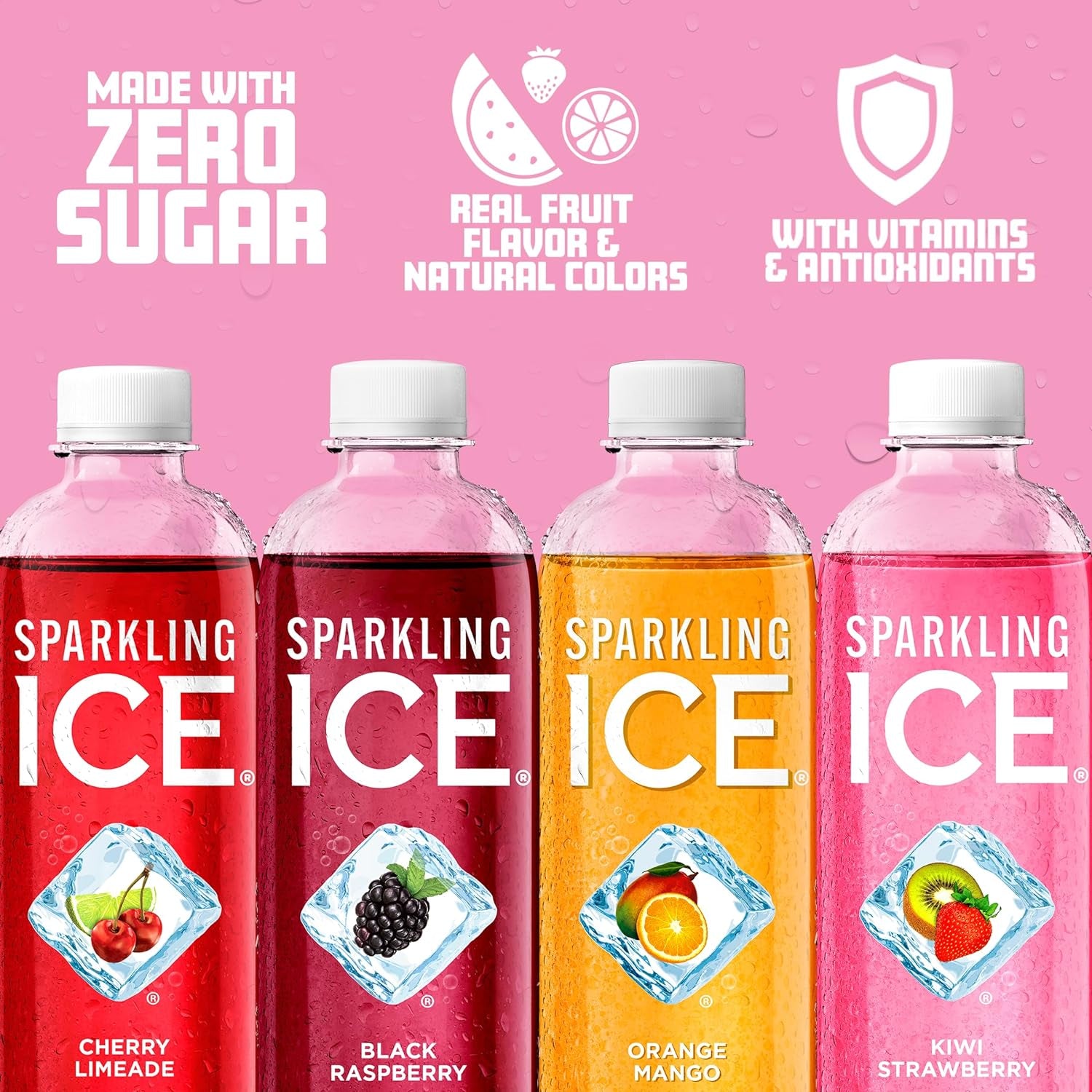 Purple Variety Pack, Flavored Water, Zero Sugar, with Vitamins and Antioxidants, 17 Fl Oz, 12 Count (Black Raspberry, Cherry Limeade, Orange Mango, Kiwi Strawberry)