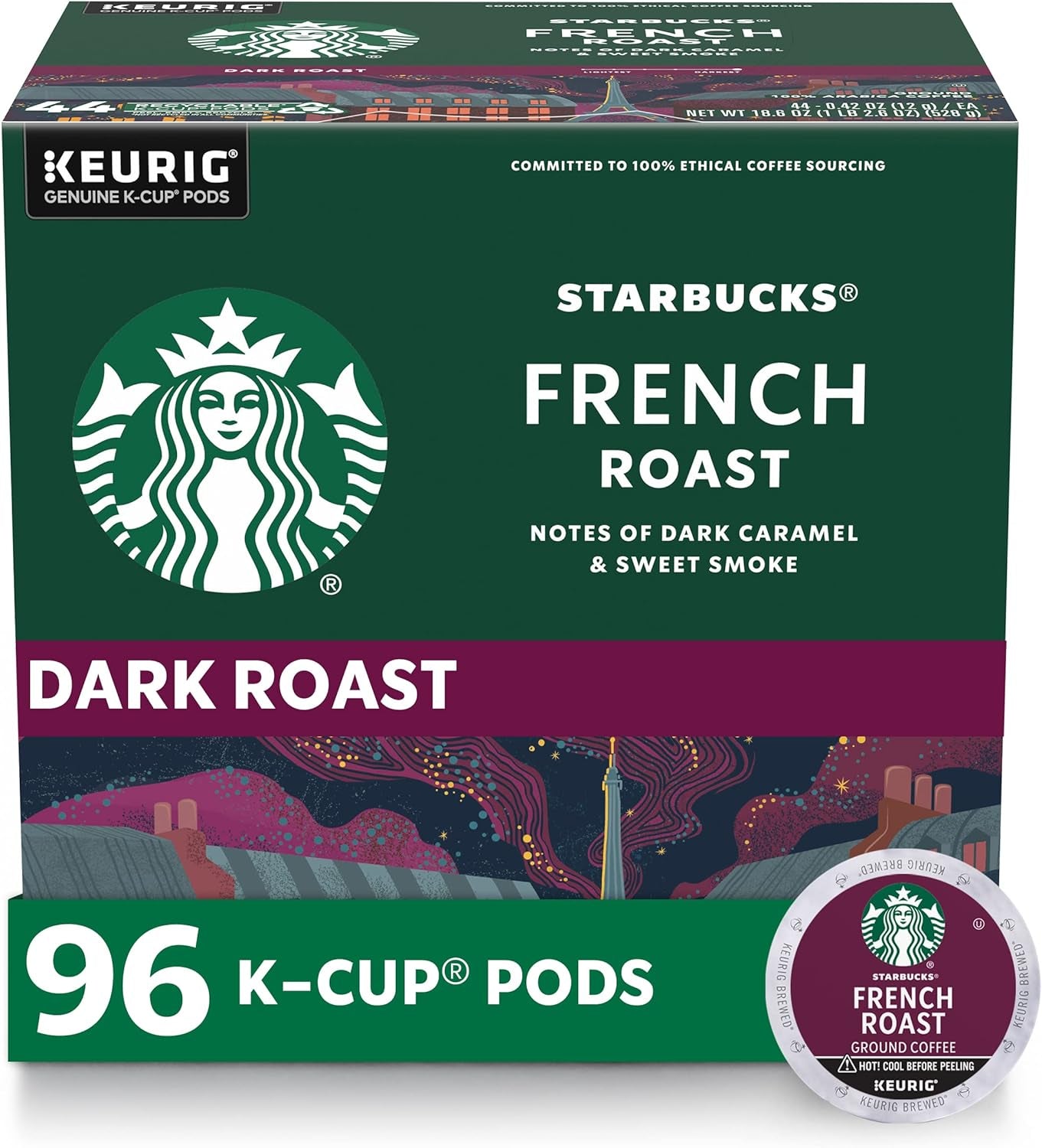 K-Cup Coffee Pods, Dark Roast Coffee, French Roast for Keurig Brewers, 100% Arabica, 4 Boxes (96 Pods Total)