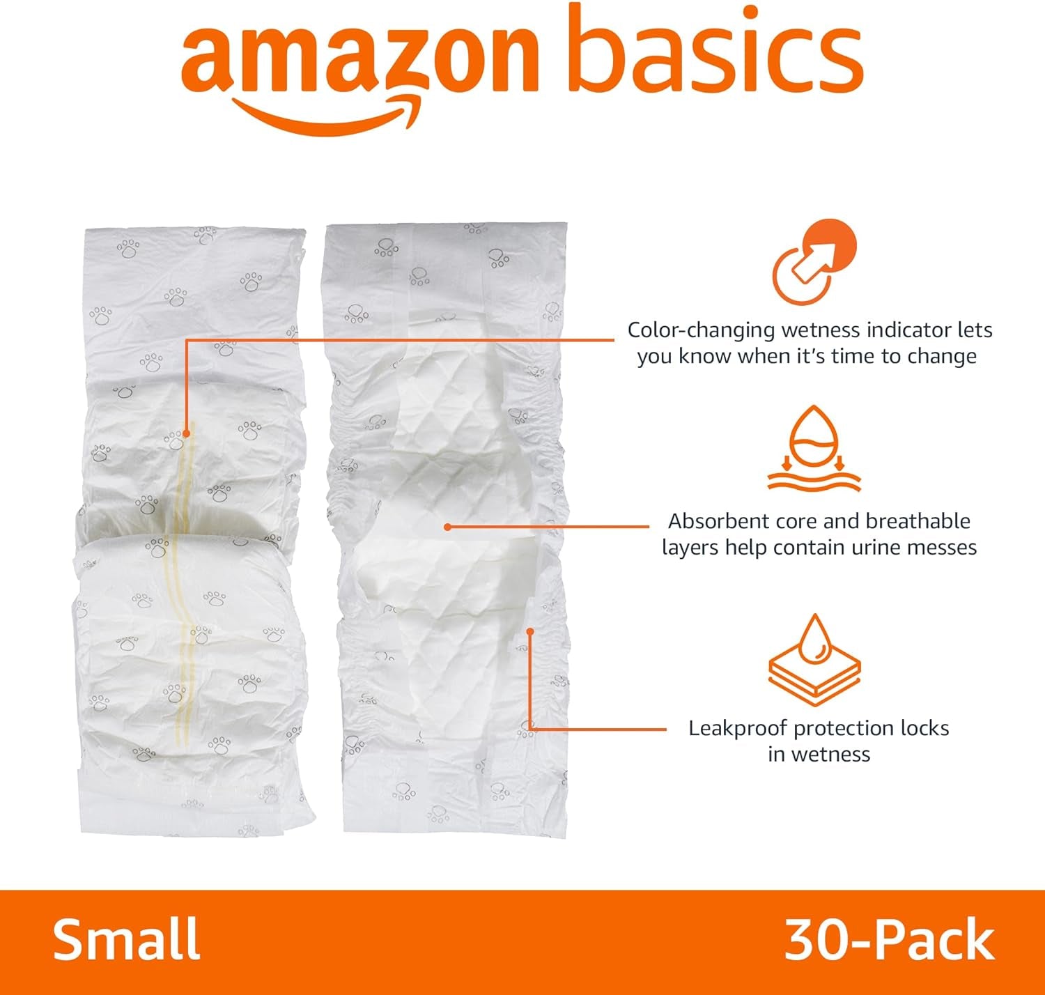 Male Dog Wrap, Disposable Male Dog Diapers, Small, Pack of 30, White