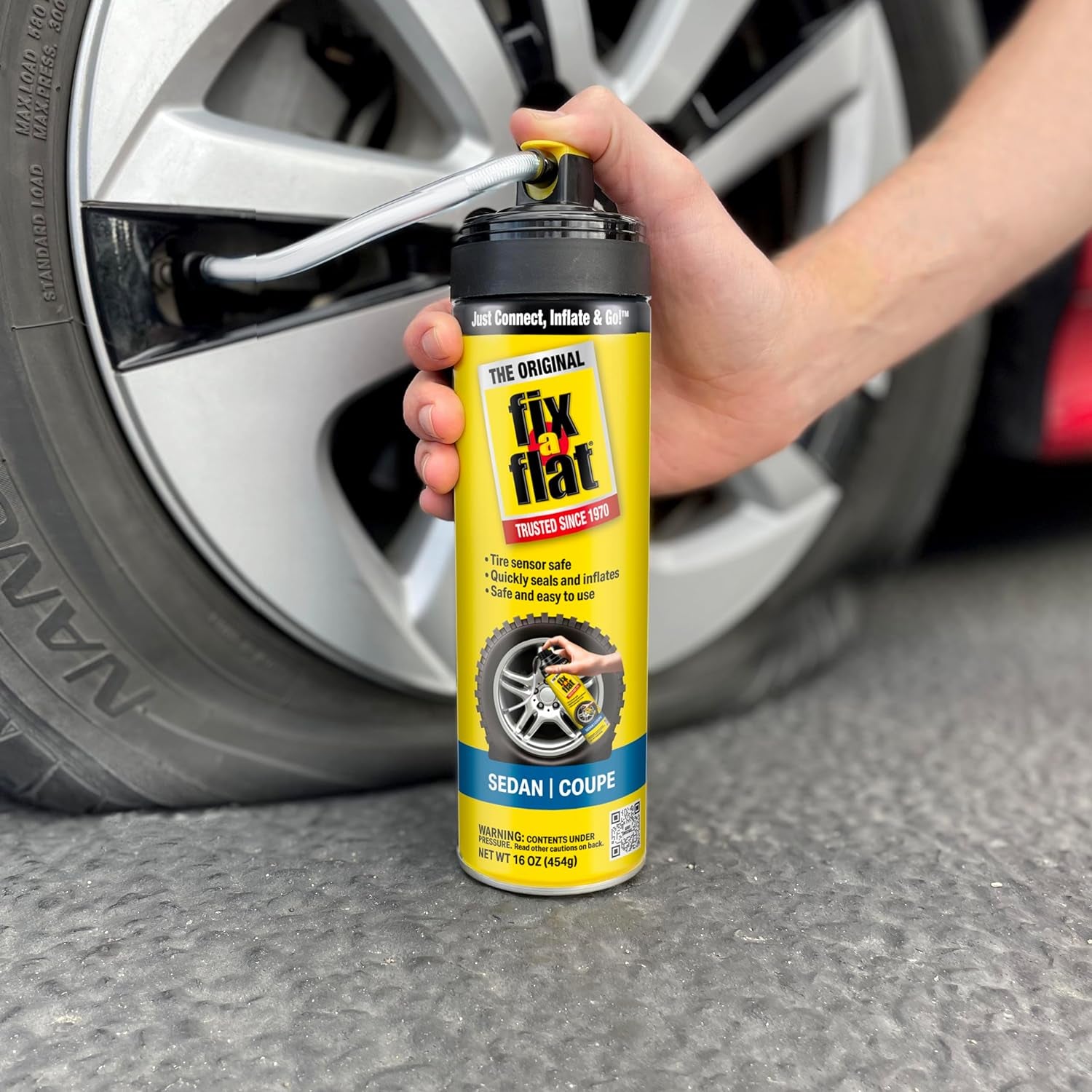 Aerosol Tire Repair and Inflator, Eco-Friendly Formula, 16 Oz, Universal Fit, Yellow