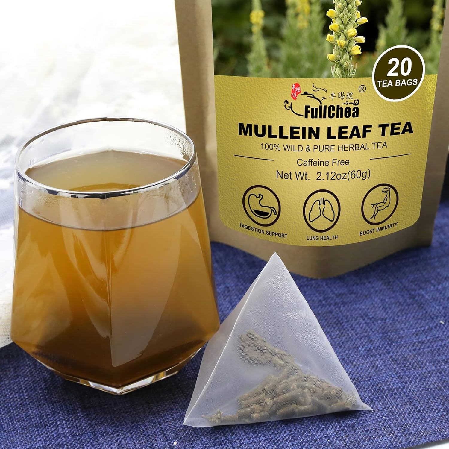 -Mullein Leaf Tea Bags, 20 Teabags, 3G/Bag for Lungs - Non-Gmo - Caffeine-Free - Natural Healthy Herbal Tea for Detox & Respiratory Support