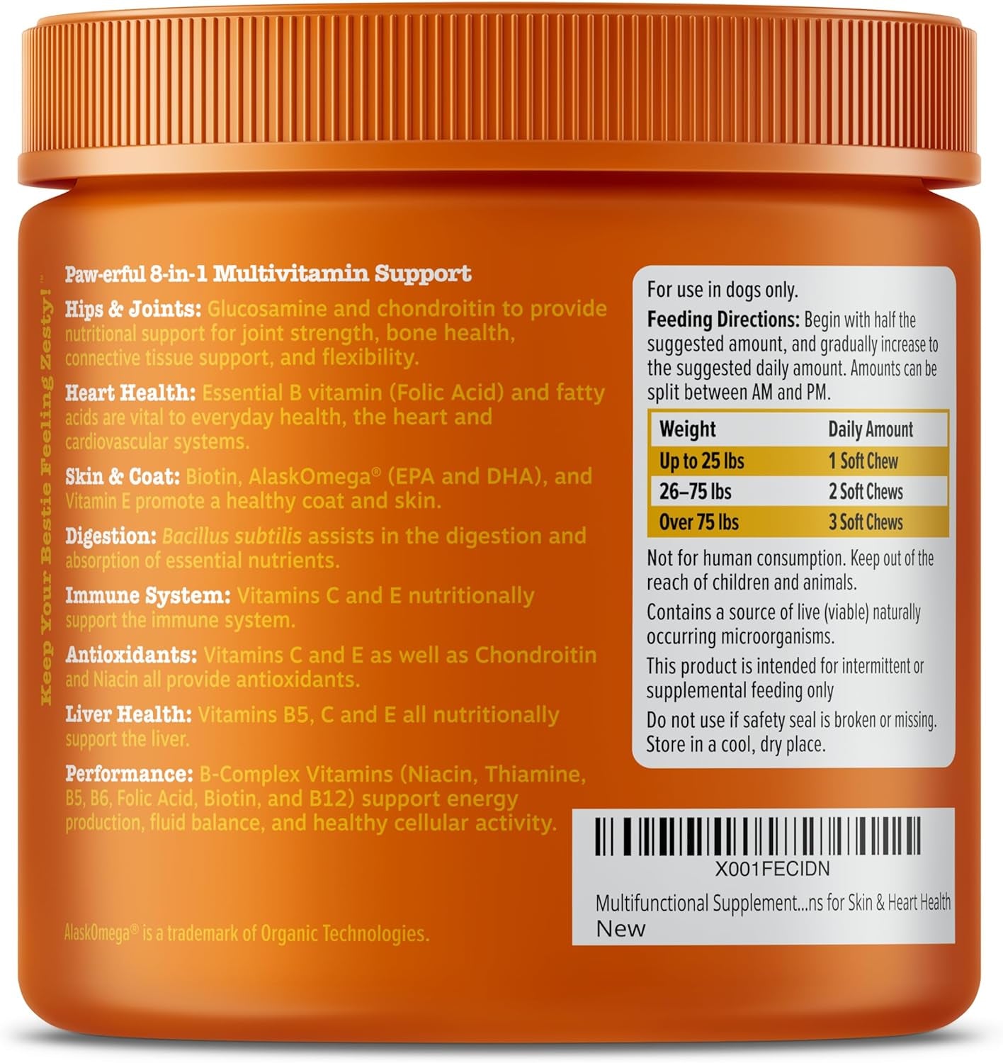 Multivitamin Treats for Dogs - Glucosamine Chondroitin for Joint Support + Digestive Enzymes & Probiotics - Grain Free Dog Vitamin for Skin & Coat + Immune Health - Chicken Flavor - 90Ct