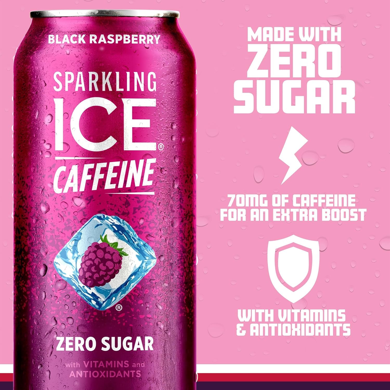 +Caffeine Black Raspberry Sparkling Water with Caffeine, Zero Sugar, with Antioxidants and Vitamins,16 Fl Oz Cans (Pack of 12)