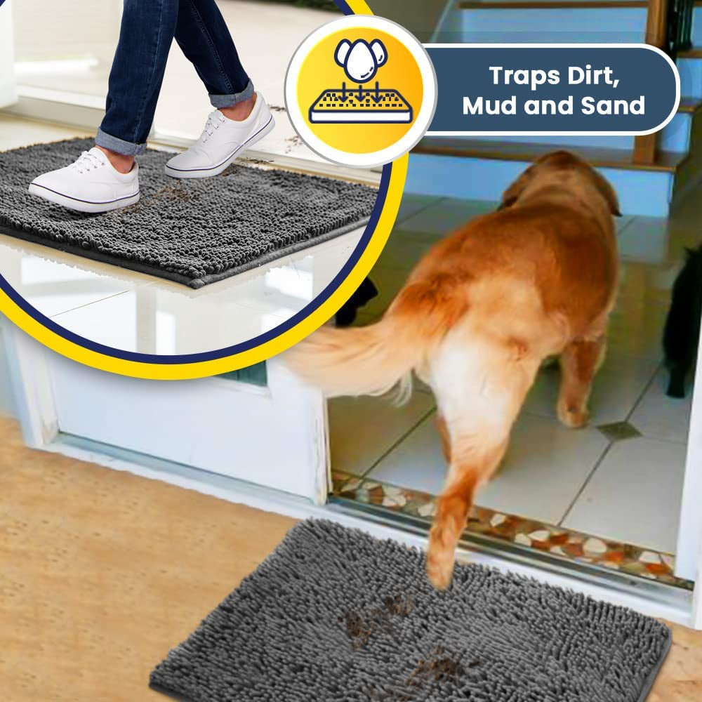 ® Shown on TV Highly Absorbent Microfiber Door Mat and Pet Rug Non Slip Thick Washable Area and Bath Mat Soft Chenille for Kitchen Bathroom Bedroom Indoor and Outdoor - Grey Medium 30"X19"