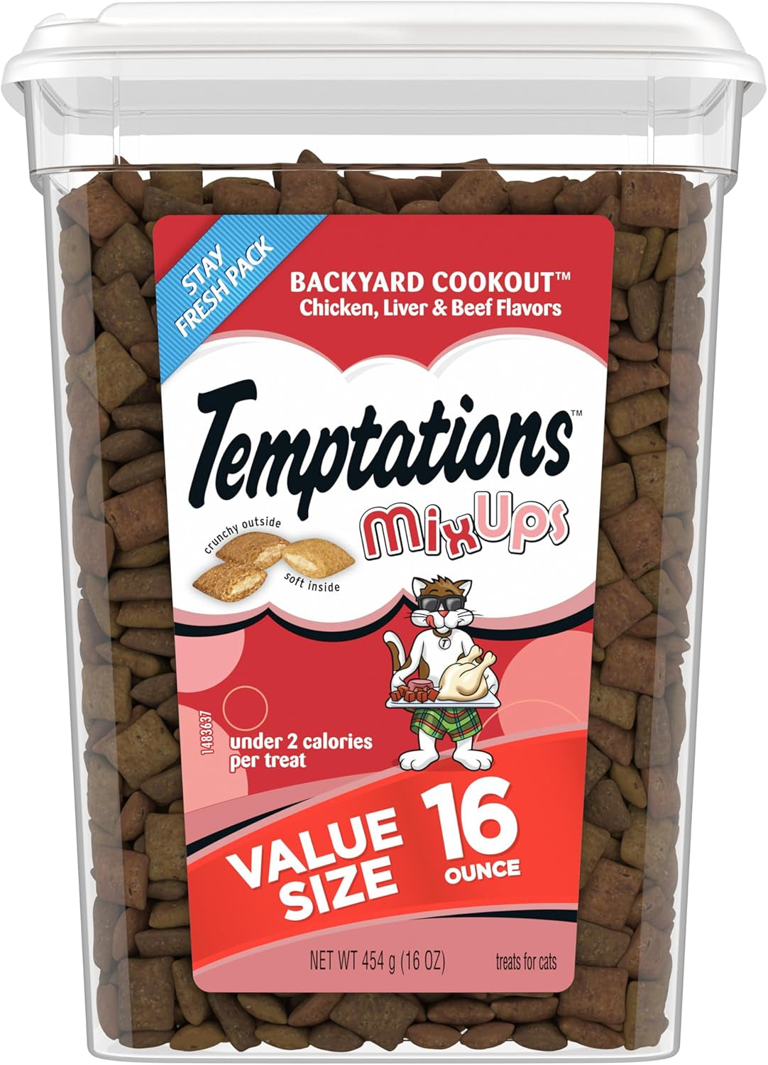 Mixups Backyard Cookout Flavor Crunchy and Soft Cat Treats, 16 Oz. Tub