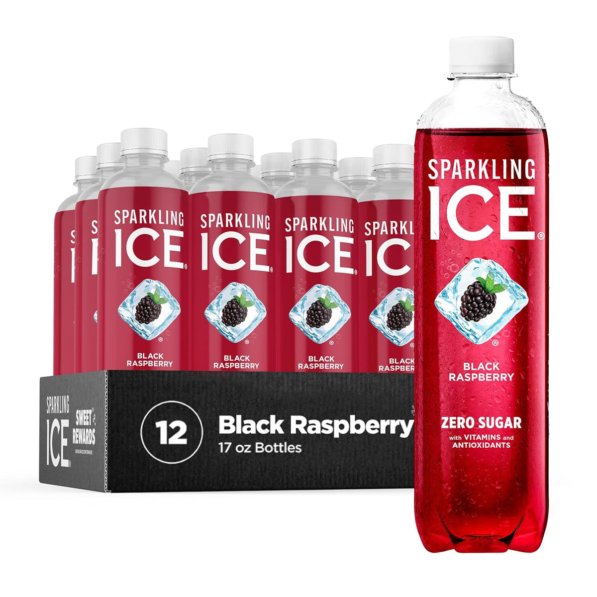 , Black Raspberry Sparkling Water, Zero Sugar Flavored Water, with Vitamins and Antioxidants, Low Calorie Beverage, 17 Fl Oz Bottles (Pack of 12)