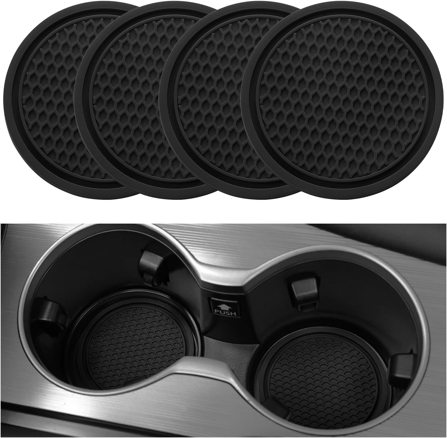 Car Cup Coaster, 4PCS Universal Non-Slip Cup Holders Embedded in Ornaments Coaster, Car Interior Accessories, Black