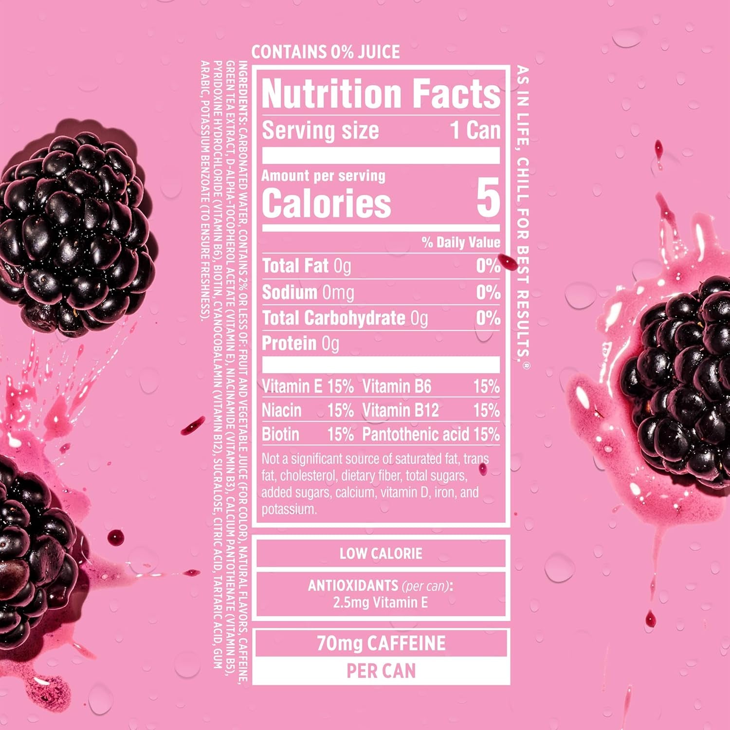 +Caffeine Black Raspberry Sparkling Water with Caffeine, Zero Sugar, with Antioxidants and Vitamins,16 Fl Oz Cans (Pack of 12)